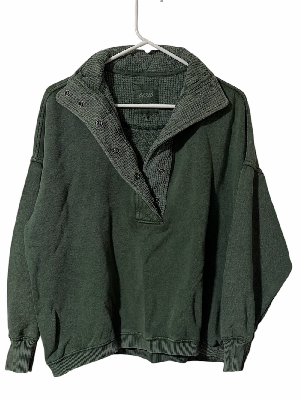 Aerie Olive Green Waffle Trim Snap Button Quarter Pullover Sweatshirt Size XS/TP